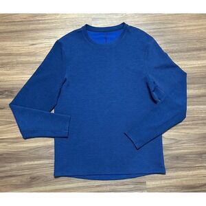 Lululemon Men's Blue Textured Waffle Knit Long Sleeve Crew Neck Shirt Sz L